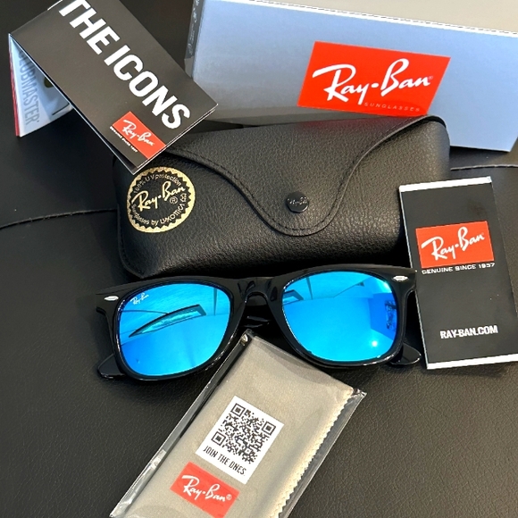 LIKE NEW RayBan Wayfarer RB2140 Blue Mirror Ray ban sunglasses - Picture 2 of 16